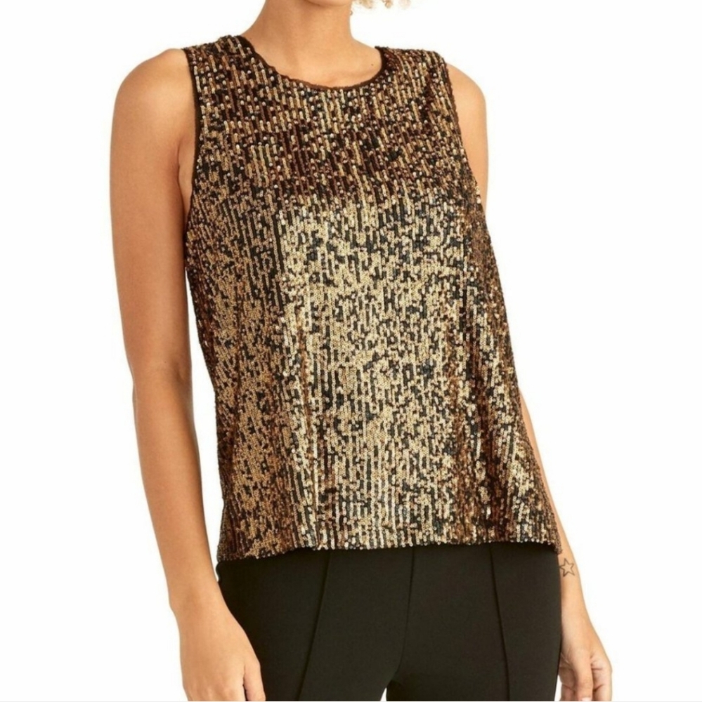 Glamorous Gold And Black Sequin Sleeveless Tank Top In Size Small